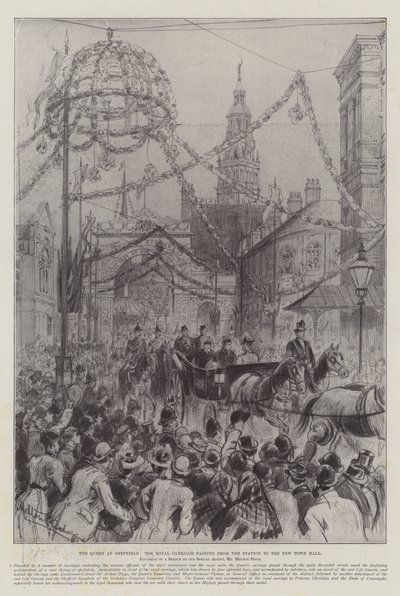 La Reine à Sheffield, le Carrosse Royal passant de la gare à la nouvelle mairie - Melton Prior